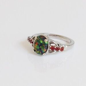 Black Opal & Garnet Ring Size 7